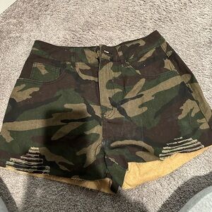 SHEIN Green Camouflage Jean Shorts
